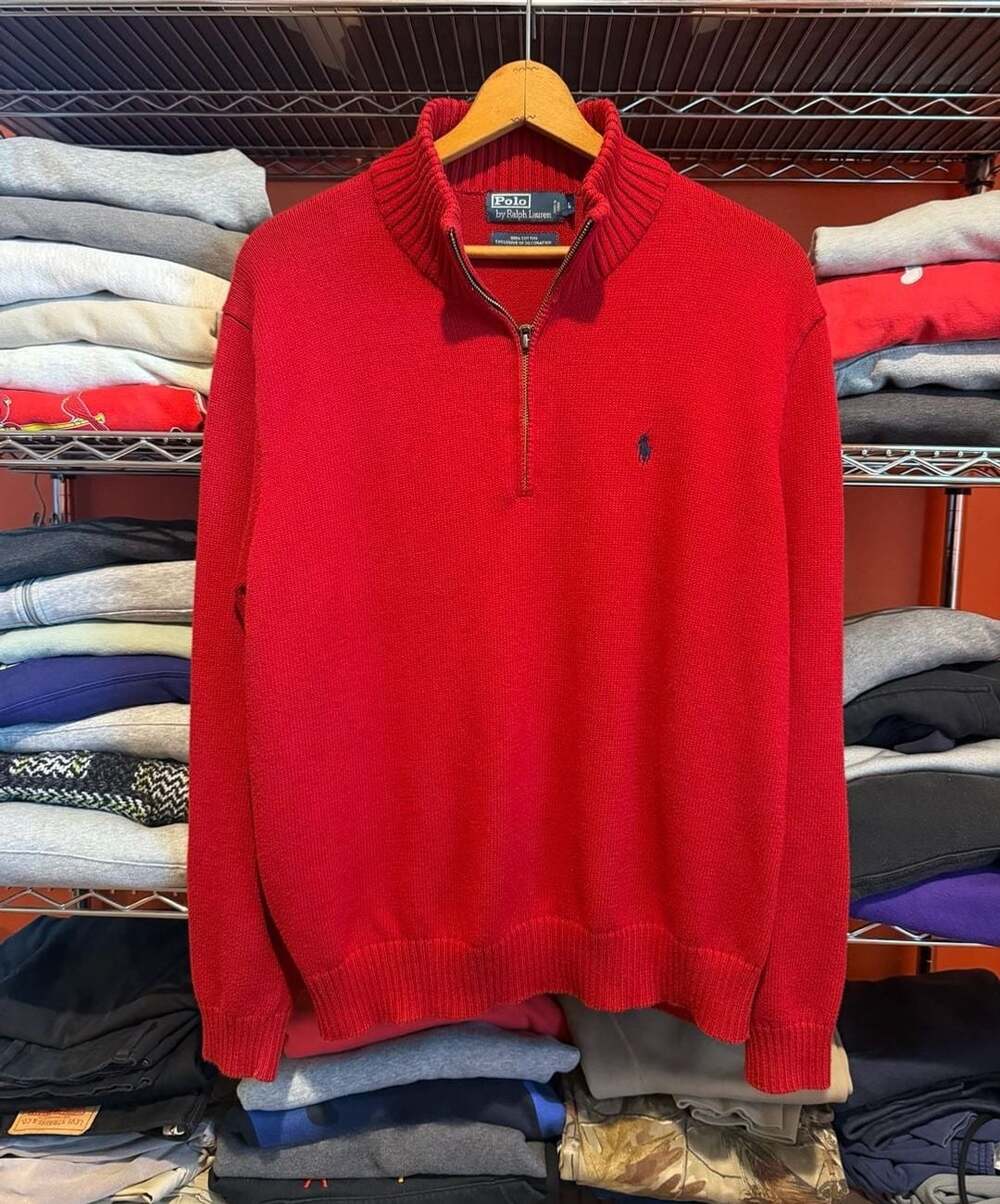 Polo By Ralph Lauren Quarter Zip Cotton Sweater Mens Large Red Knit